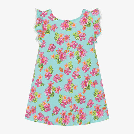 iDO Baby-Girls Blue Floral Cotton Dress | Childrensalon