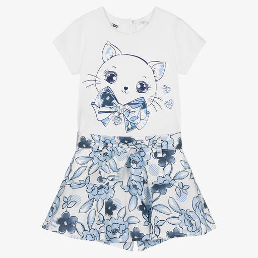 iDO Baby-Girls Blue Floral Cotton Skort Set | Childrensalon