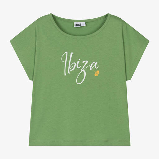 iDO Junior-Girls Green Cotton Ibiza T-Shirt | Childrensalon
