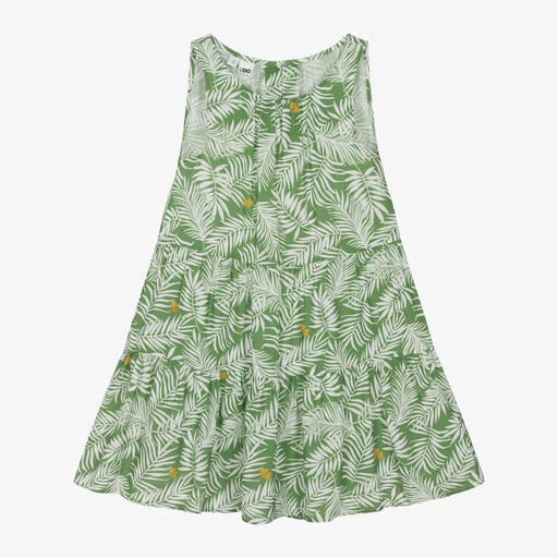 iDO Junior-Girls Green Palm Leaf Viscose Dress | Childrensalon
