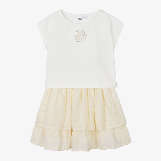 iDO Junior-Girls Ivory Embroidered Cotton Skirt Set | Childrensalon