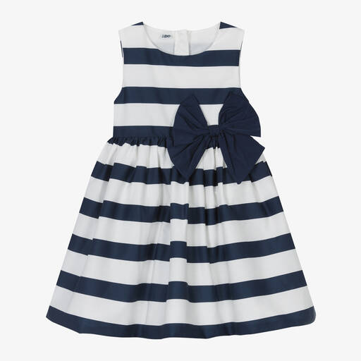 iDO Baby-Girls Navy Blue Stripe Cotton Dress | Childrensalon