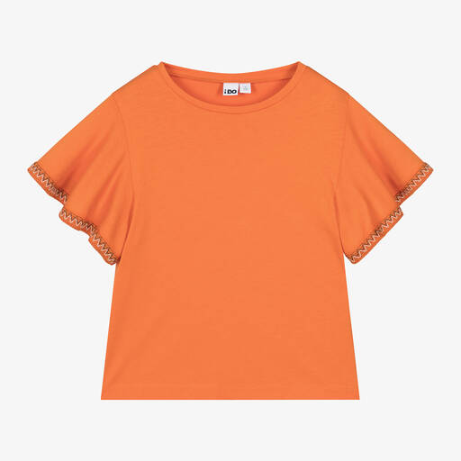 iDO Junior-Girls Orange Cotton T-Shirt | Childrensalon