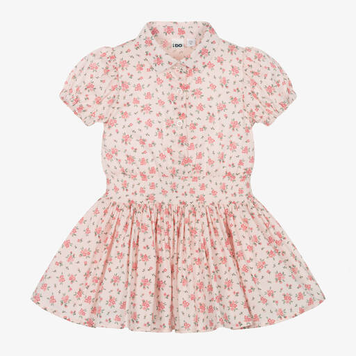 iDO Baby-Girls Pale Pink Cotton Floral Dress | Childrensalon