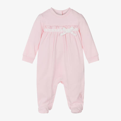 iDO Mini-Girls Pink Cotton Babygrow  | Childrensalon