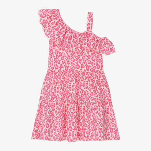 iDO Junior-فستان قطن جيرسي لون زهري مزين بكشكش | Childrensalon