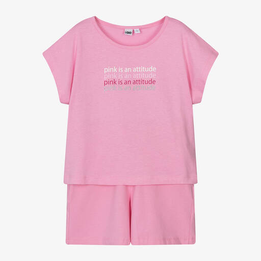 iDO Junior-Girls Pink Cotton Shorts Set | Childrensalon