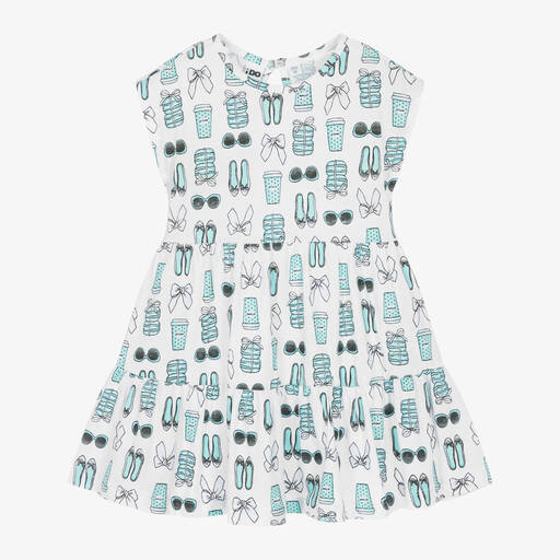 iDO Baby-Girls White & Blue Cotton Jersey Dress | Childrensalon