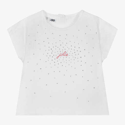 iDO Baby-Girls White Cotton Diamanté T-Shirt | Childrensalon