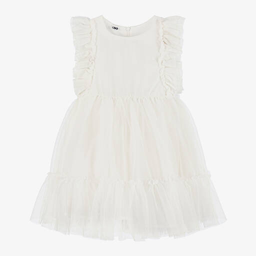 iDO Baby-فستان تول لون أبيض مزين بكشكش | Childrensalon