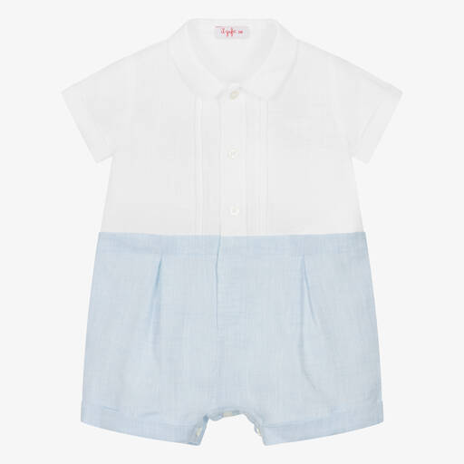 Il Gufo-Baby Boys Blue & White Linen Shortie | Childrensalon