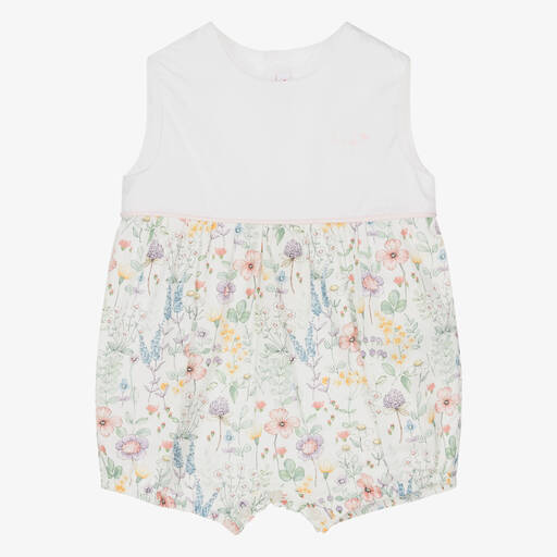 Il Gufo-Baby Girls Ivory Floral Organic Cotton Shortie | Childrensalon