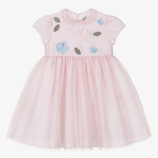 Il Gufo-Baby Girls Pink Floral Tulle Dress | Childrensalon