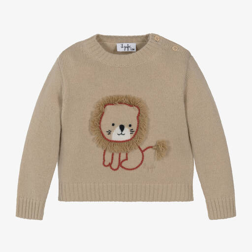 Il Gufo-Beige Wool Lion Jumper | Childrensalon