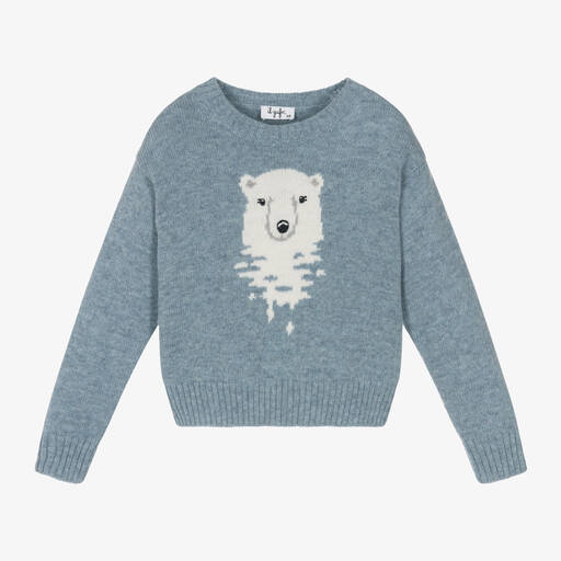 Il Gufo-Blue Merino Wool Polar Bear Sweater | Childrensalon