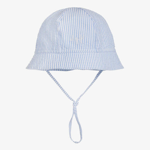 Il Gufo-Blue Stripe Cotton Seersucker Sun Hat | Childrensalon