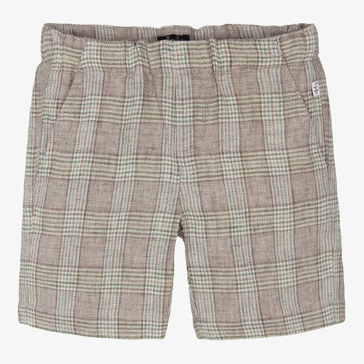 Il Gufo-Boys Beige Checked Linen Shorts | Childrensalon