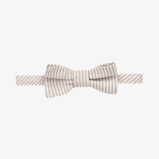 Il Gufo-ربطة عنق قطن مقلم لون بيج للأولاد | Childrensalon