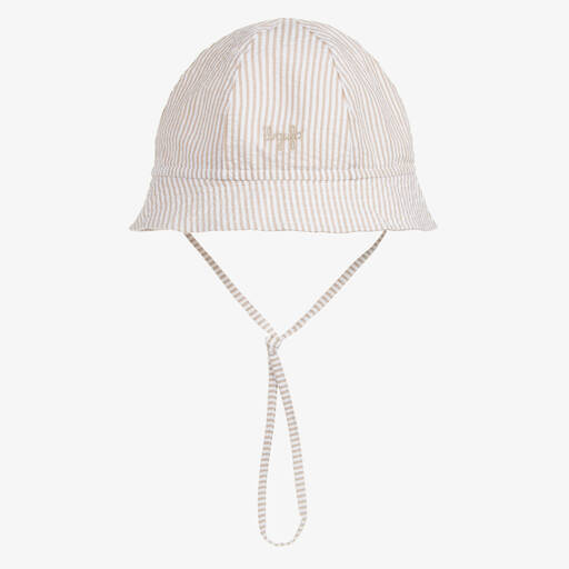 Il Gufo-Boys Beige Striped Cotton Hat | Childrensalon