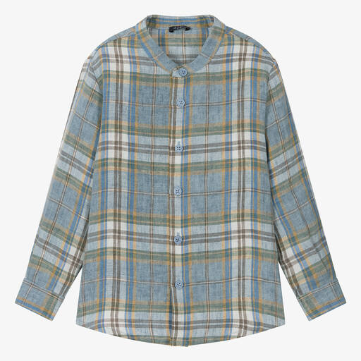 Il Gufo-Boys Blue Check Linen Shirt | Childrensalon
