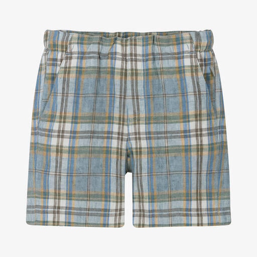 Il Gufo-Boys Blue Check Linen Shorts | Childrensalon