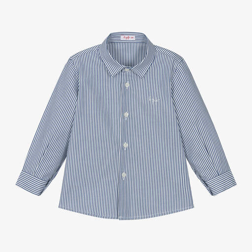 Il Gufo-Boys Blue & White Striped Cotton Shirt | Childrensalon