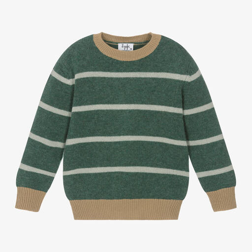 Il Gufo-Boys Green Striped Wool Sweater | Childrensalon
