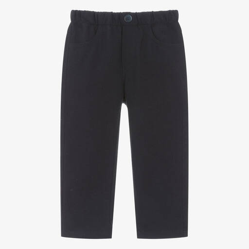 Il Gufo-Boys Navy Blue Cotton Piqué Trousers | Childrensalon