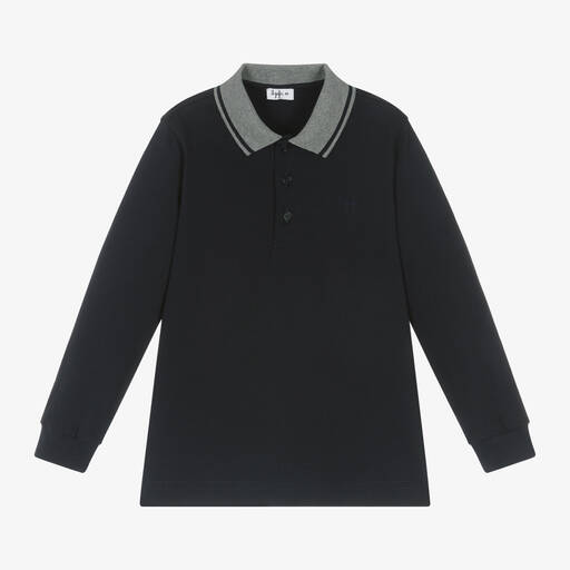 Il Gufo-Boys Navy Blue Cotton Polo Shirt | Childrensalon