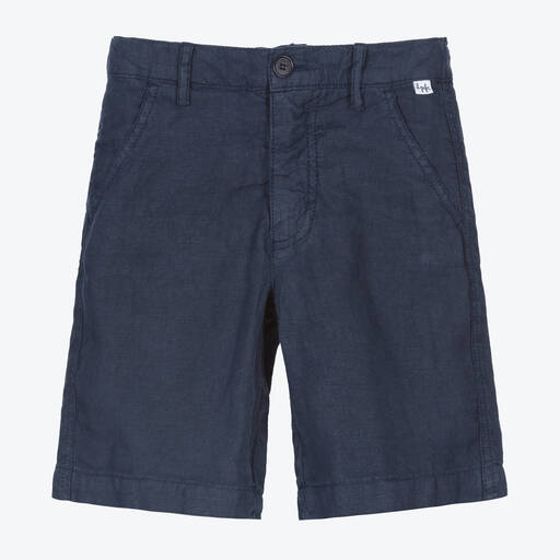 Il Gufo-Boys Navy Blue Linen Shorts | Childrensalon