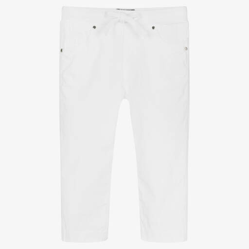 Il Gufo-Boys White Cotton Drawstring Trousers | Childrensalon