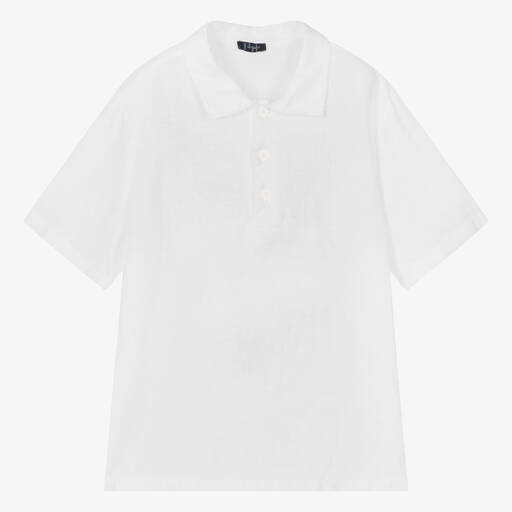Il Gufo-Boys White Linen Polo Shirt | Childrensalon