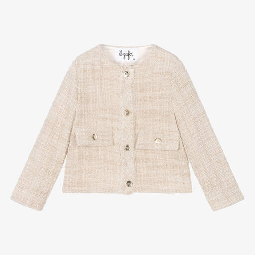 Il Gufo-Girls Beige Tweed Jacket | Childrensalon