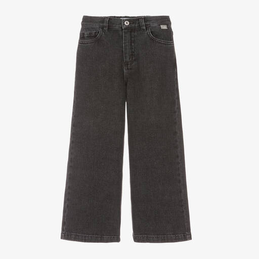 Il Gufo-Girls Black Denim Wide Leg Jeans | Childrensalon