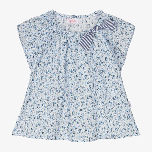 Il Gufo-Girls Blue Floral Cotton Blouse | Childrensalon
