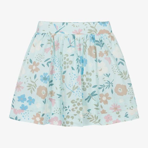 Il Gufo-Girls Blue Floral Cotton Skirt | Childrensalon