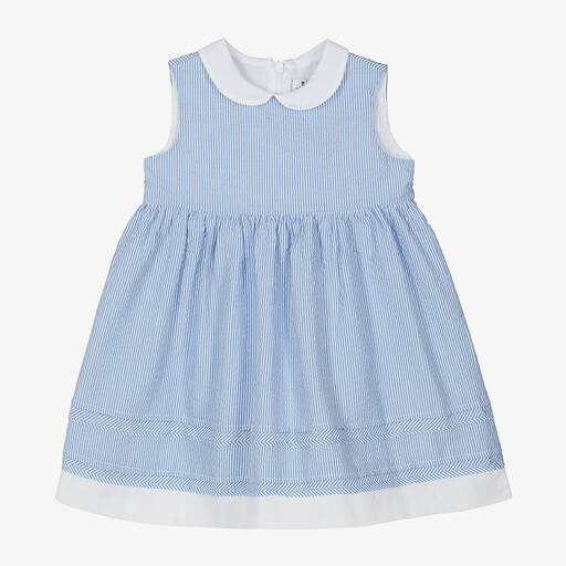 Il Gufo-Girls Blue Striped Cotton Dress | Childrensalon