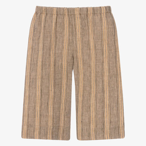 Il Gufo-Girls Brown Striped Linen Trousers | Childrensalon