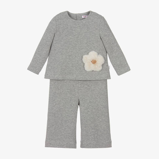 Il Gufo-Girls Grey Cotton Jersey Trouser Set | Childrensalon