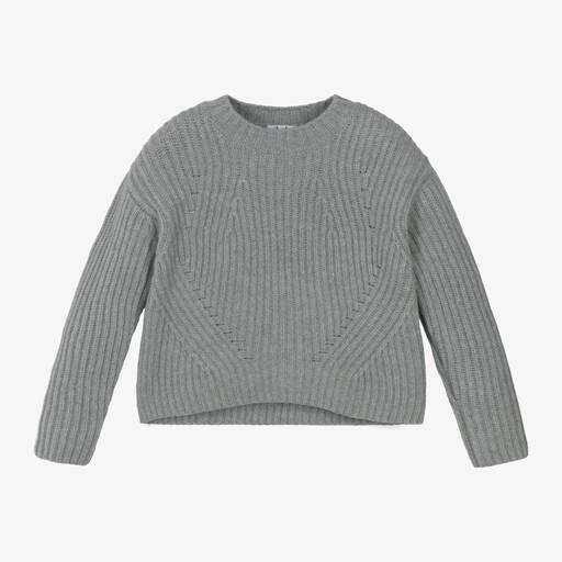 Il Gufo-Girls Grey Merino Wool Sweater | Childrensalon