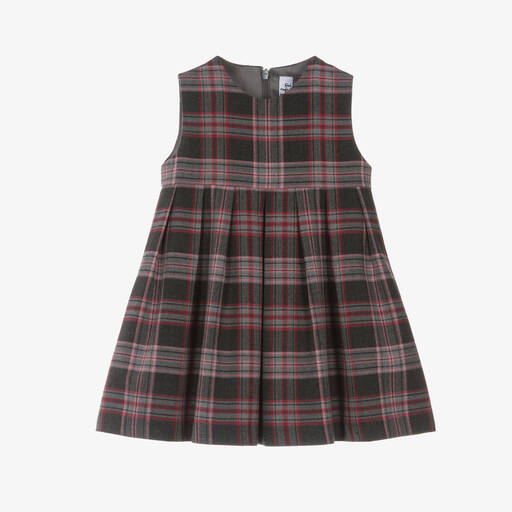 Il Gufo-Girls Grey & Pink Check Pinafore Dress | Childrensalon