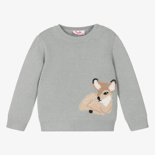 Il Gufo-Girls Grey Wool Knit Sweater | Childrensalon