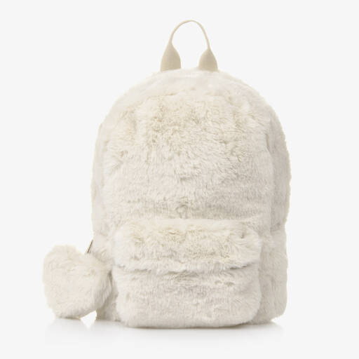 Il Gufo-Girls Ivory Faux Fur Backpack (30cm) | Childrensalon