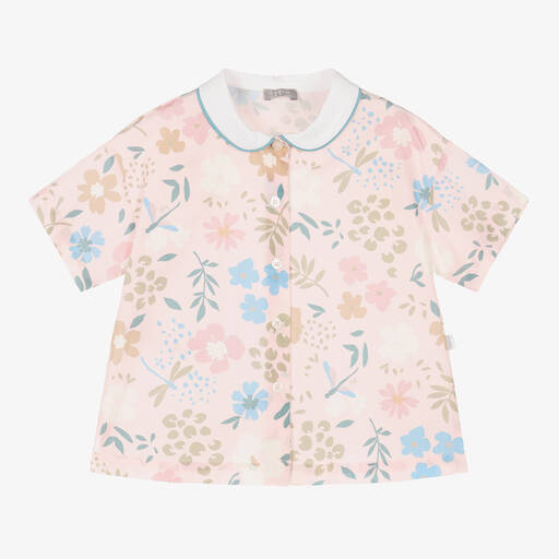 Il Gufo-Girls Light Pink Cotton Floral Shirt | Childrensalon
