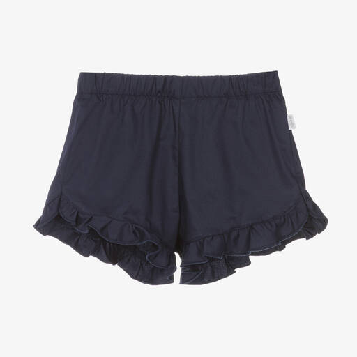 Il Gufo-Girls Navy Blue Cotton Frill Shorts | Childrensalon