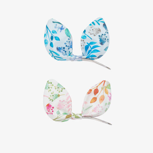 Il Gufo-Girls Pink & Blue Floral Bow Hair Clips (2 Pack) | Childrensalon