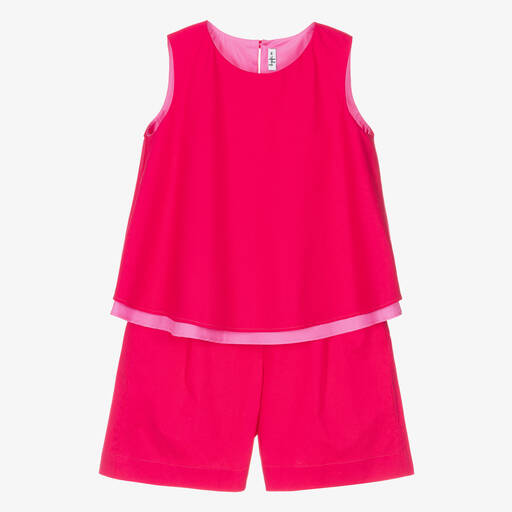 Il Gufo-Girls Pink Cotton Poplin Shorts Set  | Childrensalon