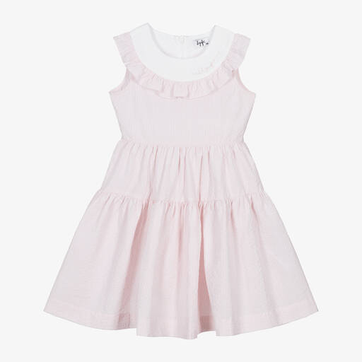 Il Gufo-Girls Pink Cotton Seersucker Dress | Childrensalon
