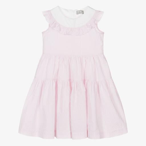Il Gufo-Girls Pink Cotton Seersucker Dress | Childrensalon