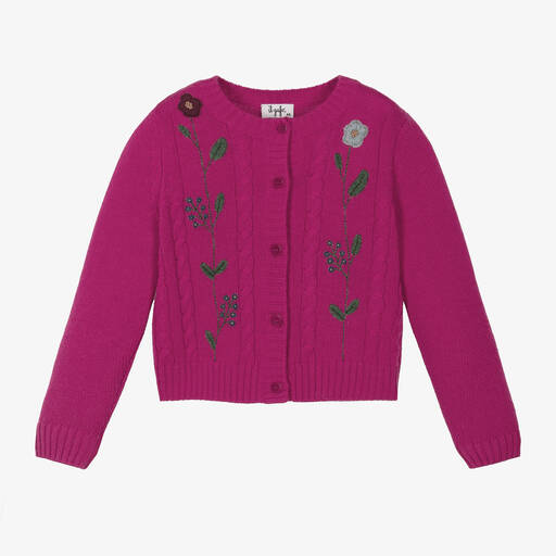 Il Gufo-Girls Pink Embroidered Floral Wool Cardigan | Childrensalon